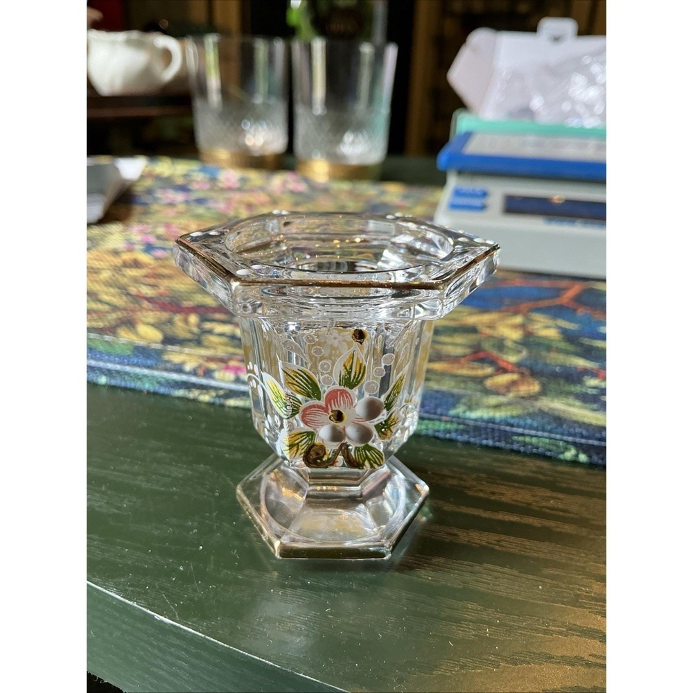 Vintage Murano Glass Hand Painted 2" Flower Candle Stick‎ Holder